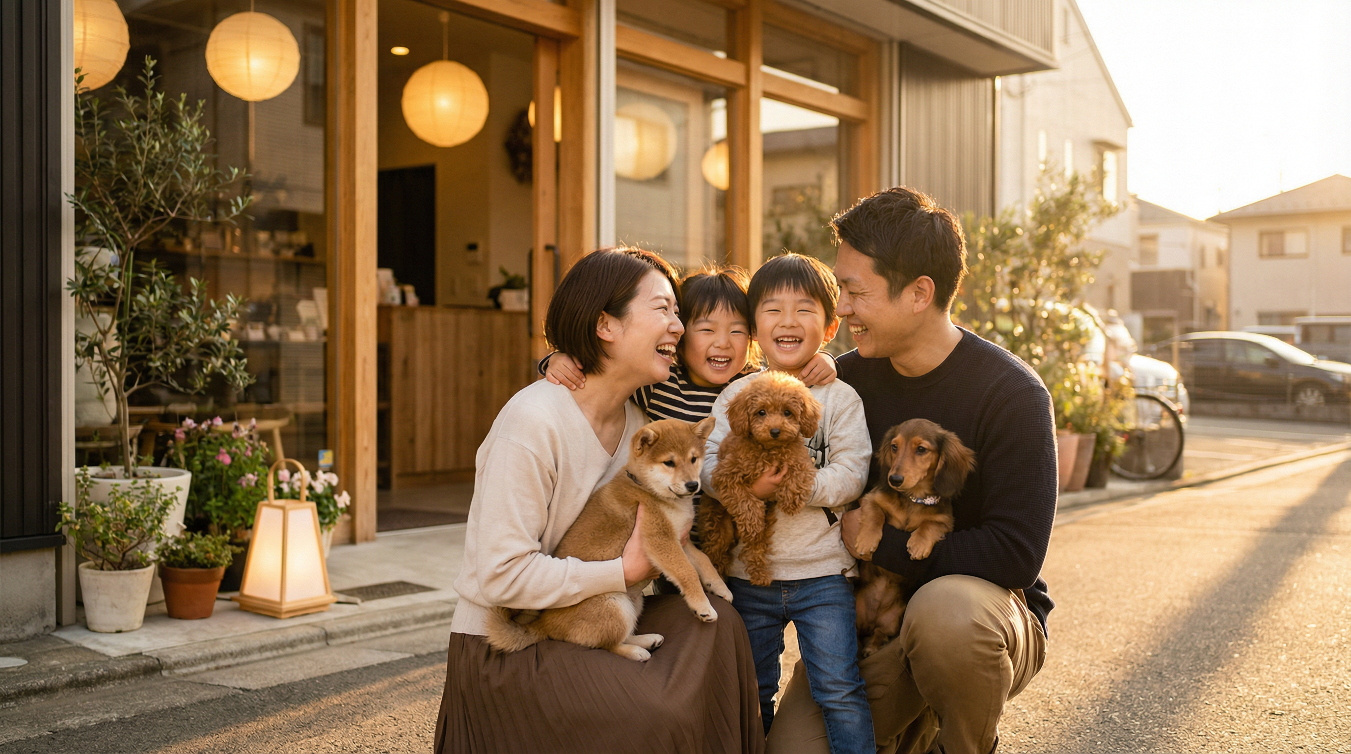 お迎えしたご家族が店舗の前で笑顔で写っているスナップ写真